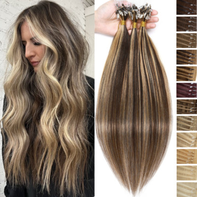 200 Strähnen Microring Loop Remy Echthaar Hair Extensions Haarverlängerung Damen
