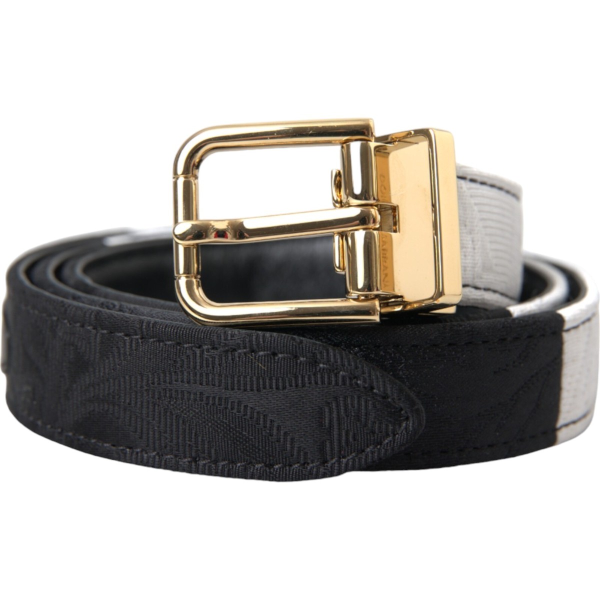 DOLCE & GABBANA Belt Black White Patchwork Gold Metal Buckle  display picture 3