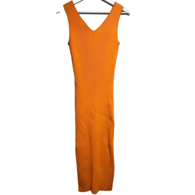 house of harlow orange knit dress House of Harlow 1960 Flame Orange Ribbed Knit O-Ring Midi Dress XS NWT  Bodycon