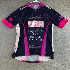 Make a Wish 2003 Cycling Jersey Mens XL Blue Zip Front Graphic Print Made in USA