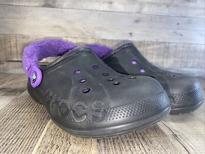 CROCS Lined Comfort Clog Shoes Faux Fur Size7 Purple Lined