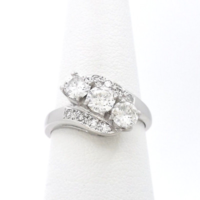 Platinum Natural Diamond Past Present Future Bypass Setting Engagement Ring