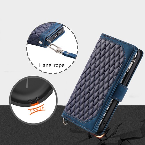 Strap Zipper Totem Grid Wallet Phone Case For Samsung S24 S23 S22 S21 S20 S10 S9 - Picture 32 of 57