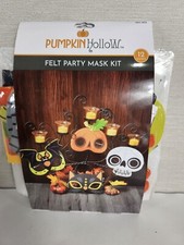 Pumpkin Hollow Halloween Felt Party 12 Mask Kit Pumpkin Skeleton Cat Bat NIP
