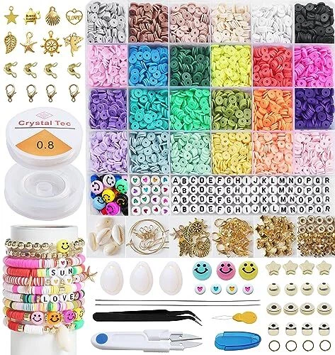 Segden 6000pcs Clay Bead Bracelet Kit,Polymer Flat Beads for Bracelet  Making