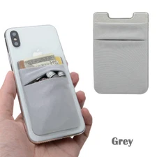 Two Pockets Cell Phone Credit Card Holder Wallet Sticker for Key Adhesive Grey