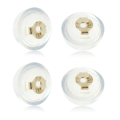Earring Backs Soft Clear Silicone and 14k Yellow Gold Small 2 Pairs (4 pieces)