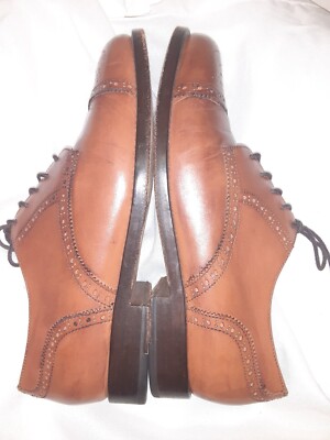 Lands End Mens Brown Leather Round Toe Lace Up Oxford Dress  display picture 3