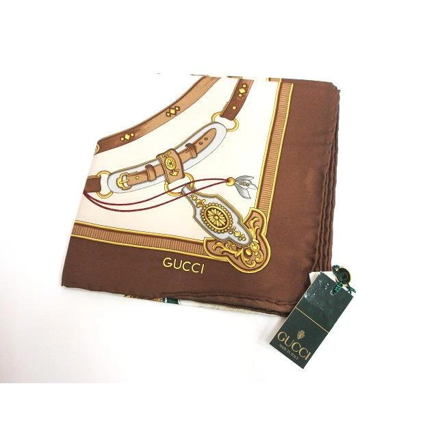 GUCCI Authentique grande écharpe oiseau marron soie mode réelle taille 87 x 87 cm 