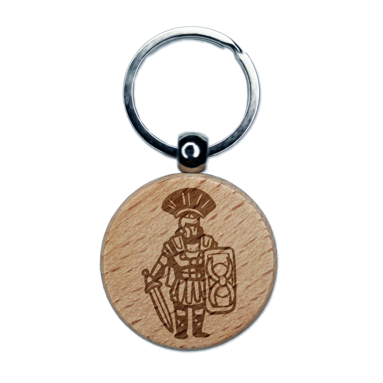 Roman Centurion Sword & Shield Engraved Wooden Keychain Charm