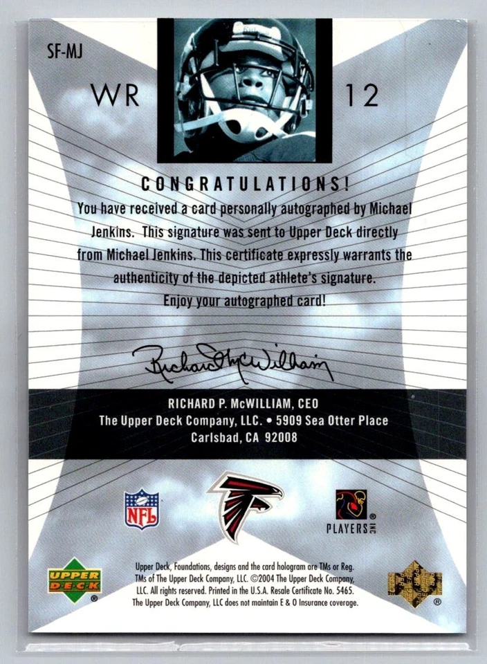 MICHAEL JENKINS 2004 Upper Deck Foundations Signature Auto Autograph #SF-MJ - Image 2 of 2