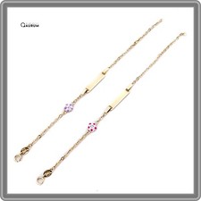 Yellow Gold Bracelet For Girl Flower And Customizable Plaque Baptism Gift