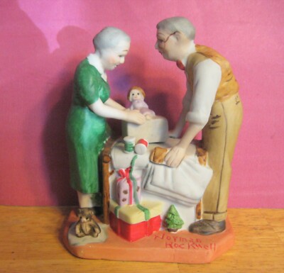 Vintage Gorham Rockwell Figurine Grandparents Wrapping Christmas Gifts