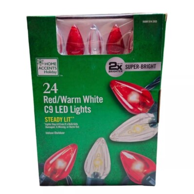Home Accents 24 Red White LED C9 Xmas Lights Super Bright Steady Lit