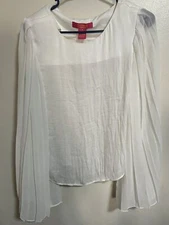 Catherine Carherine Malandrino White Blouse Wode Pleated Sleeves M