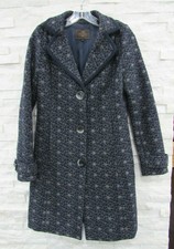 Tocca Navy Blue Wool Gray Embroidered Flowers Long Winter Dress Coat Us 4