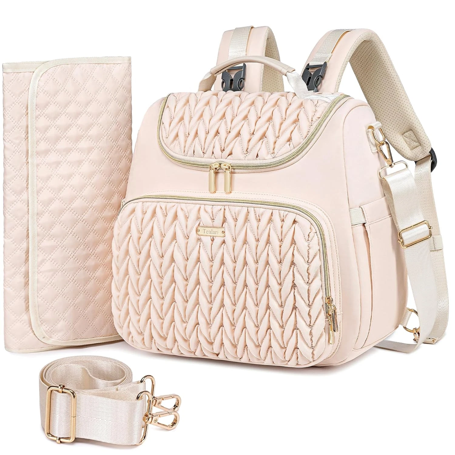 4-in-1 Waterproof Diaper Bag Backpack & Tote with Changing Pad & Stroller Clips
