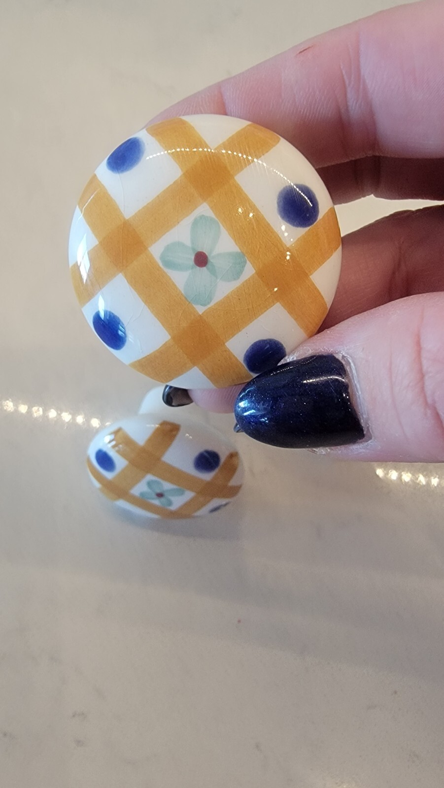 Brown blue Checkerboard Ceramic Cabinet Knob Cupboard Pull Door Kitchen Set Of 4