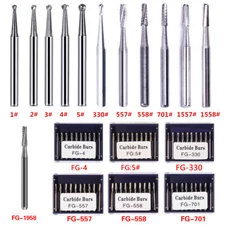 10pcs Dental Tungsten Carbide Burs Flat End Cylinder FG High Speed Handpiece