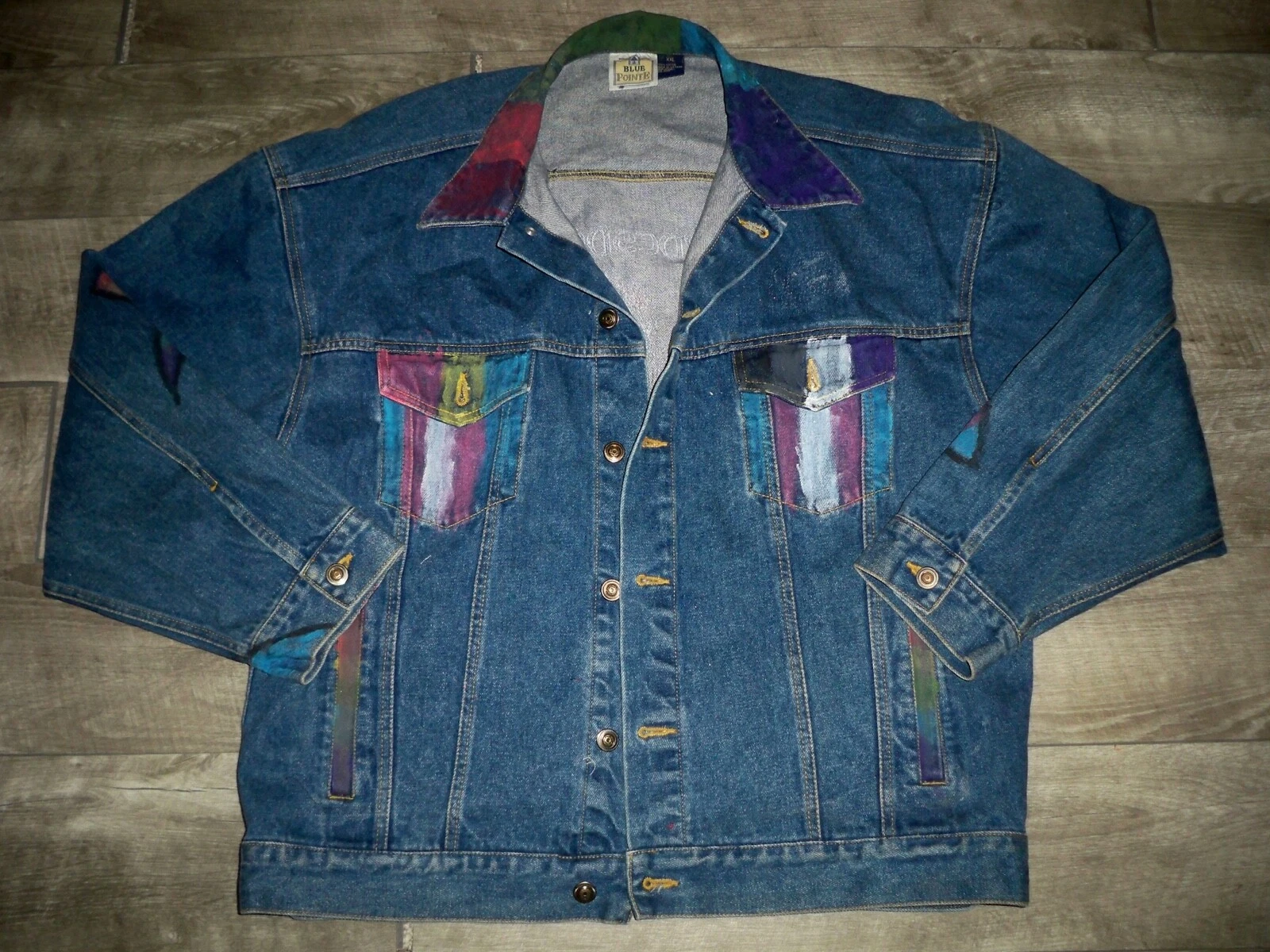  denim hand painted abstract wearable art vintage jacket