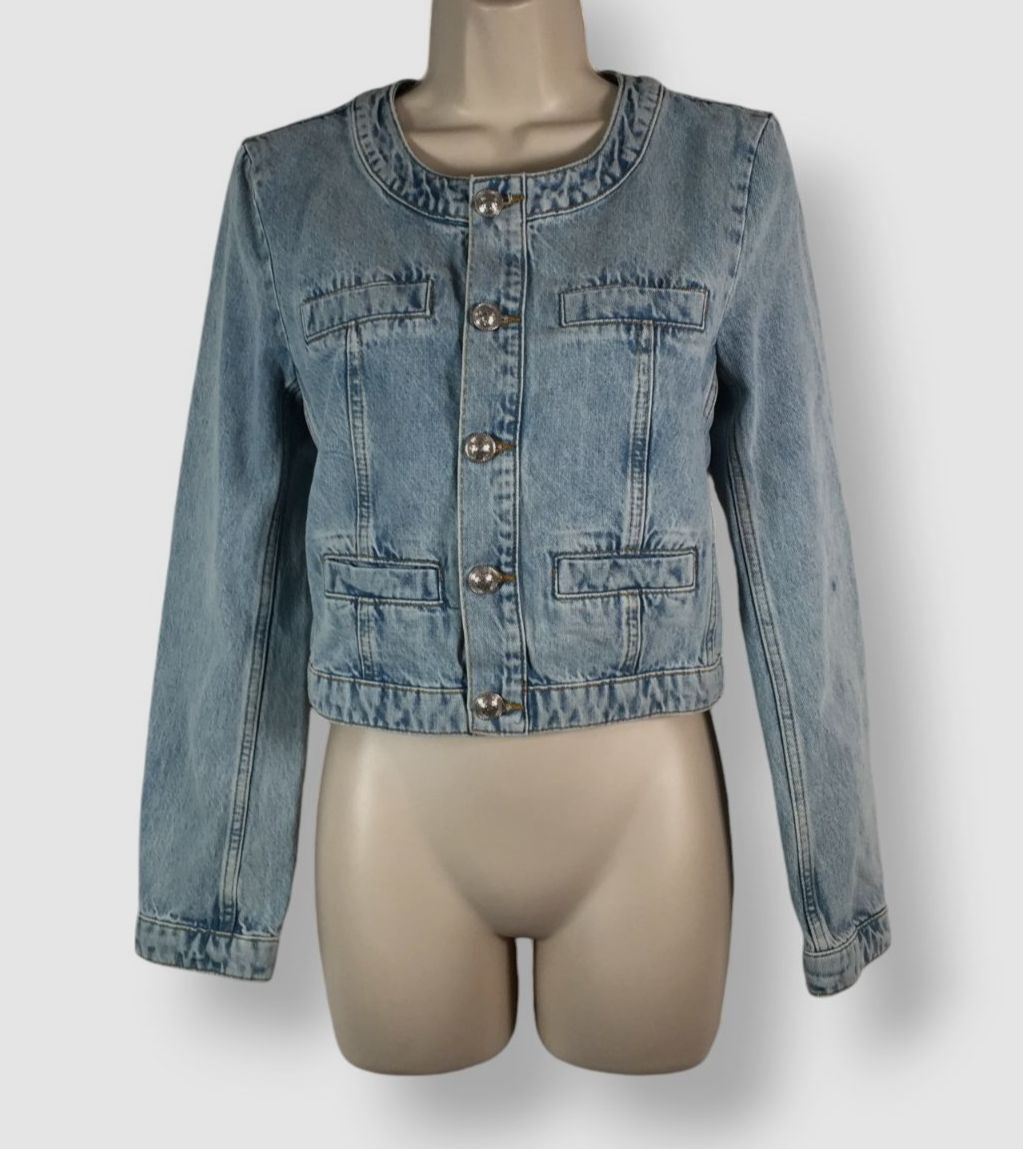 Derek Lam 10 Crosby Women's Blue Cotton Penny Collarless Denim Jacket Size  XS