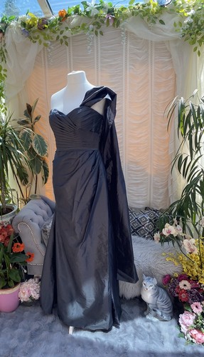 Ladies Dress Formal Occasion Gun Metal Grey Pleated with Shawl Size 14 UK - Picture 7 of 18