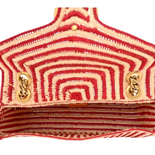 Gucci Marmont Raffia Woven Small GG Shoulder Bag Natural Hibiscus Red NEW - Picture 4 of 8