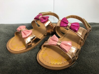 Laura Ashley Girls Sandals, baby/toddler, Gold Pink Bows, UK Infant sizes  UK