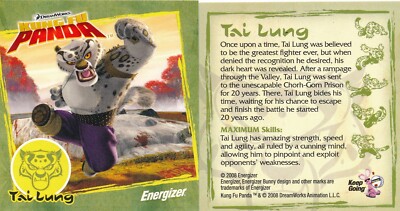 Kung Fu Panda Energizer Promo Mini Card 2x2'' Single Tai Lung  2008 A2050