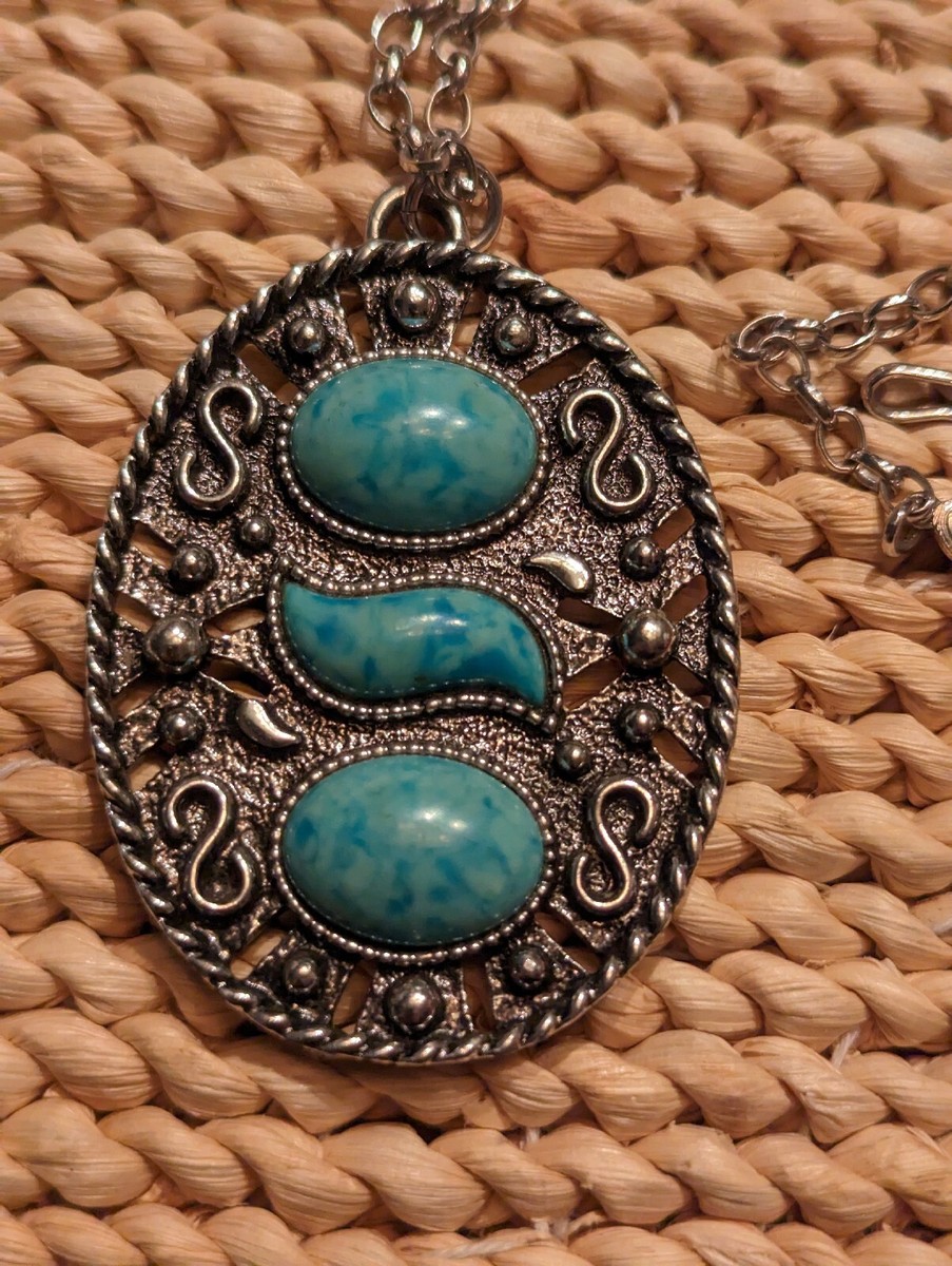 Vtg Sarah Coventry Statement Necklace Blue Turquoise silver tone