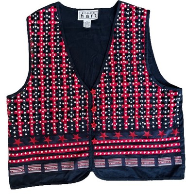 Vtg Patriotic Vest USA Keren Hart Stars Button & Stripes America Flag Women's XL