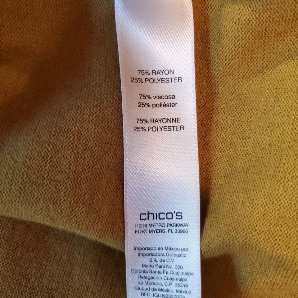 Suéter CHICO'S Talla 2 (12-14) Mostaza Cuello Redondo Pulón Metal Botón Adorno Foto 4 de 4