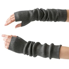Thick Cozy Knitted Arm Warmers for Women Made in Turkey Dark Grey