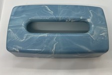 Vintage Facial Tissue Cover Faux Marble Blue White Bathroom Decor Made In USA