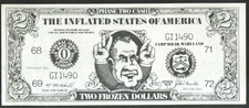 Anti-Nixon Two Frozen Dollars Inflated States of America 1972 fake bill