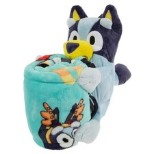 Bluey 2PC Hugger Set Plush Character Buddy and Christmas Fleece Throw Blanket
