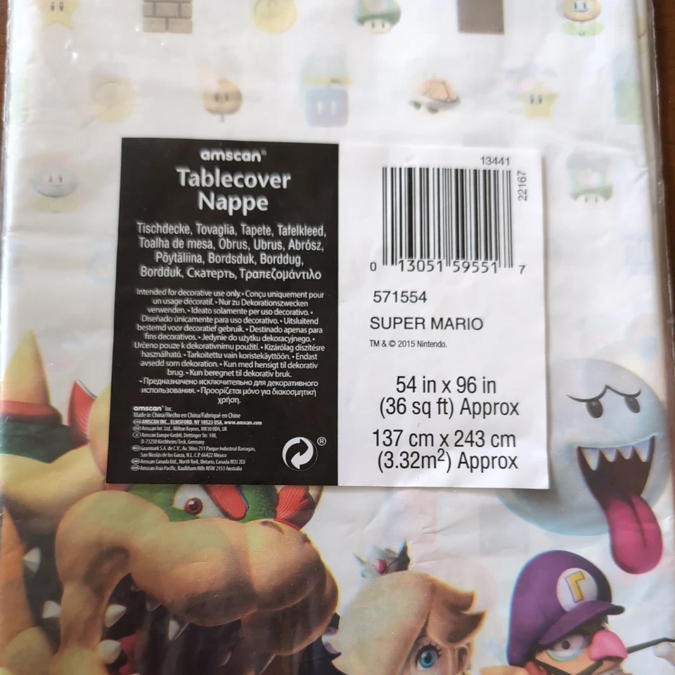 Super Mario Brothers Plastic TableCover Birthday Decoration Party 54” X 96” - Image 3 of 4