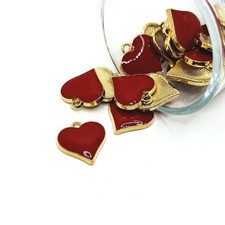 Red Enamel Heart Charms, 17x16mm - US Seller