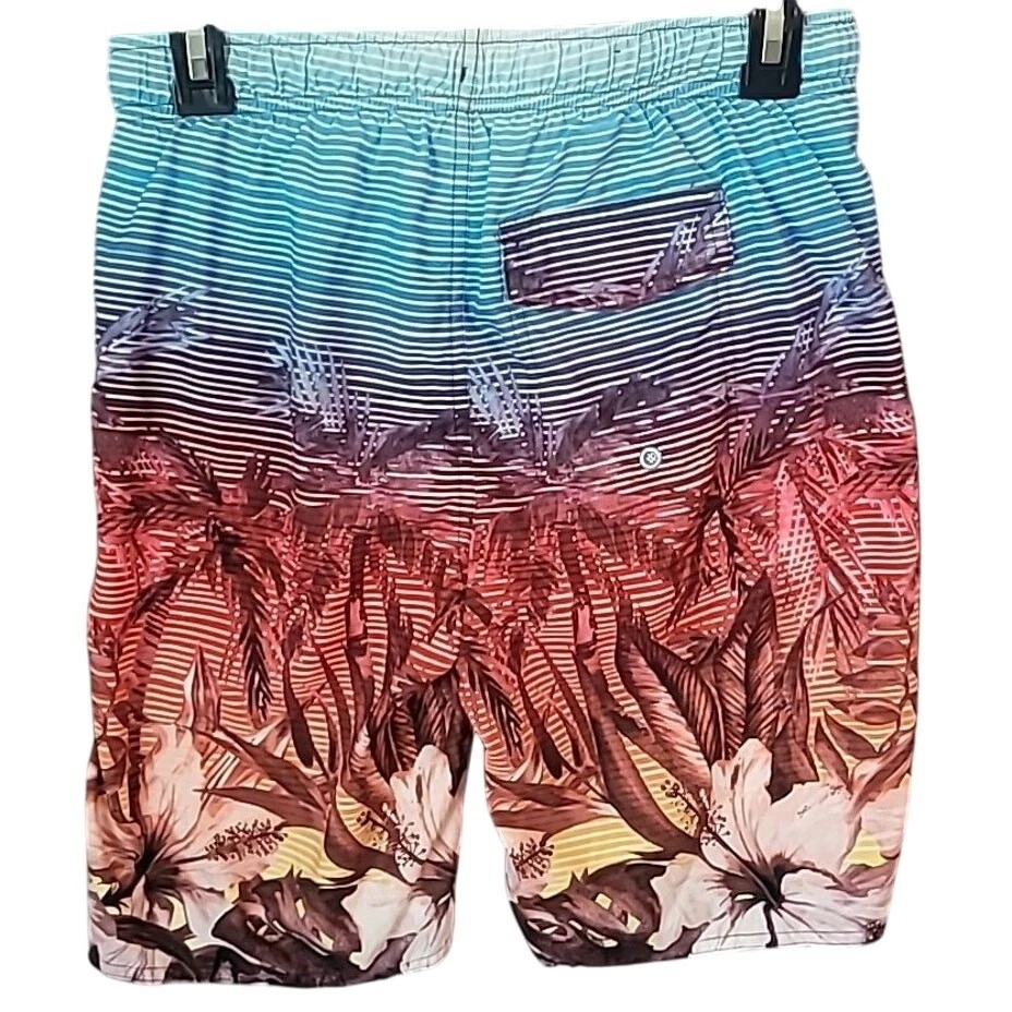 Bañador Distortion Chicos L Azul Naranja Palma Floral Board Shorts Forrado Usado en Excelente Condición Foto 2 de 4