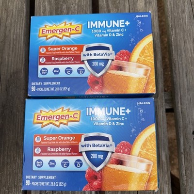 90 Emergen-C Immune + Plus SUPER ORANGE Raspberry Immune Support ZINC Vitamin D
