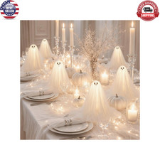 3 Pieces Lighted Halloween Ghost Table Decor White Spooky Tabletop LED Lamp
