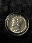 1944 P AU+ 90% SILVER MERCURY DIME IN CAPSULE BEAUTIFUL COIN