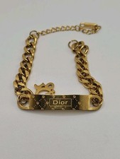 Christian Dior Stainless Steel Gold Tone Adjustable Charm Cuban Link Bracelet