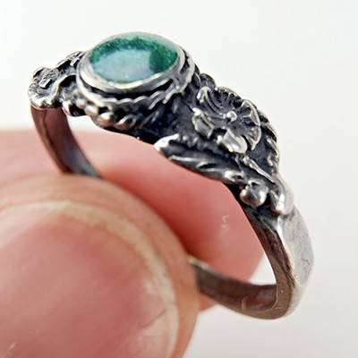 Bali Green Sparkle Enamel Floral Ring Size 7 1/4 Sterling Silver 925 Vintage