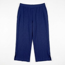 St John Wool Blend Santana Knit Wide Leg Crop Pants Navy Blue Pull On Womens 6
