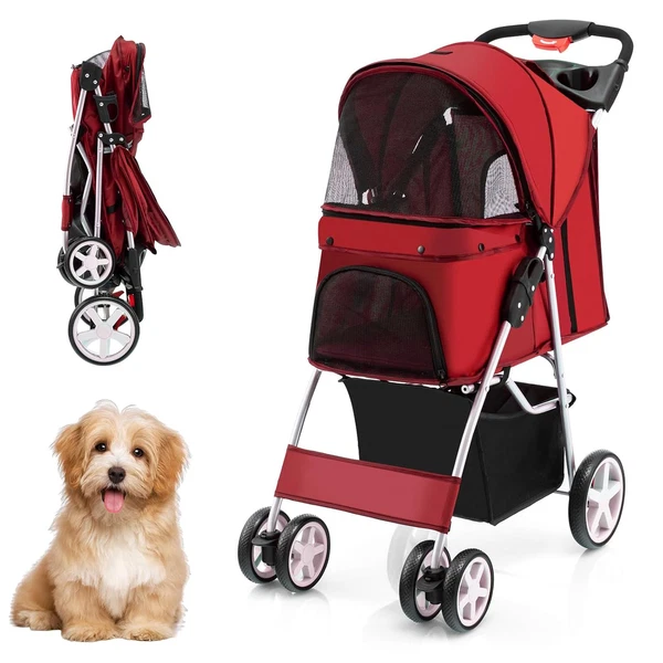 Hundewagen Haustiere Buggy, Bis 15 Kg, Hundebuggy Mit Netzfenstern & GeträNkehal-image