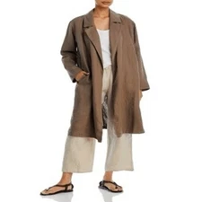 Sigrid Olsen 100 Linen Taupe Duster Blazer Long Sleeve Open Front Pockets Large