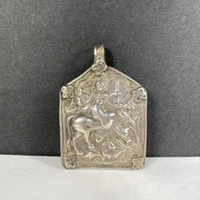 Vintage Pendant of the Hindu Goddess Durga Riding a Camel Handcrafted In India 