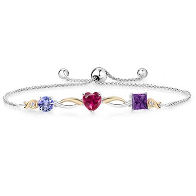 2.07 Ct Tanzanite Created Ruby 925 Silver and 10K Yellow Gold Lab Grown Diamond