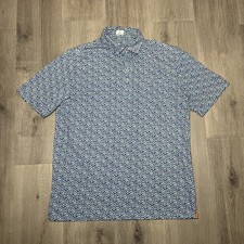 Johnnie-O Hangin' Out Polo Shirt Men's L Blue Short Sleeve Golf Floral AOP